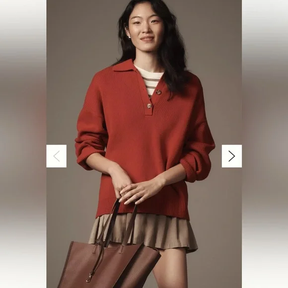 Reformation Rust Red V-Neck Knit Sweater - Picture 1 of 6